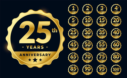 Set golden anniversary emblems labels design vector