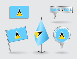 Set of saint lucia pin icon and map pointer flags vector