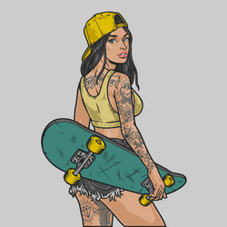 young girl skateboarder sticker colorful Vector Image