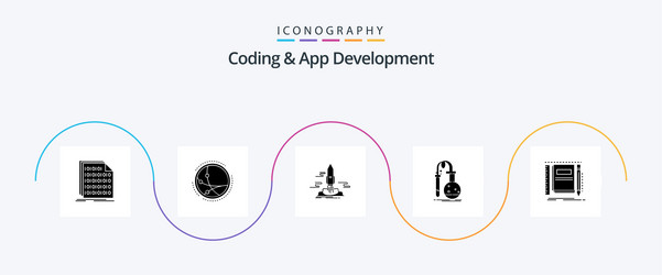 coding and app development glyph 5 icon pack vector image