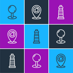 set line push pin lighthouse and location vector image