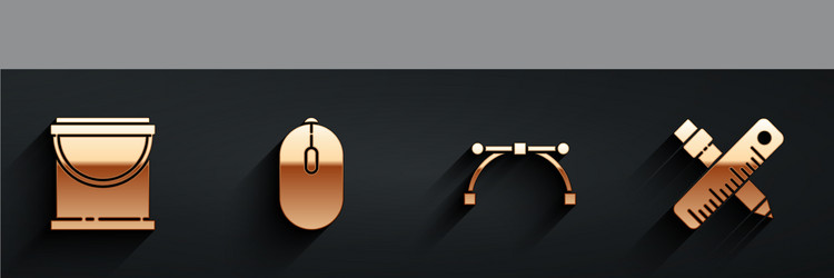 set paint bucket computer mouse bezier curve vector image