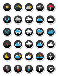 Weather round icons set vector