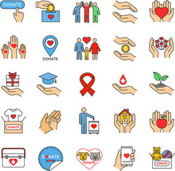 Charity color icons set vector