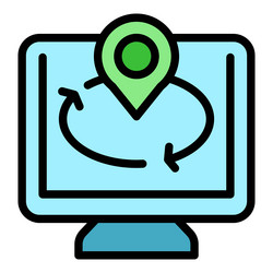 computer showing location tracking with circular vector image