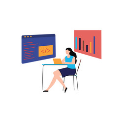 Girl is working on graph coding vector