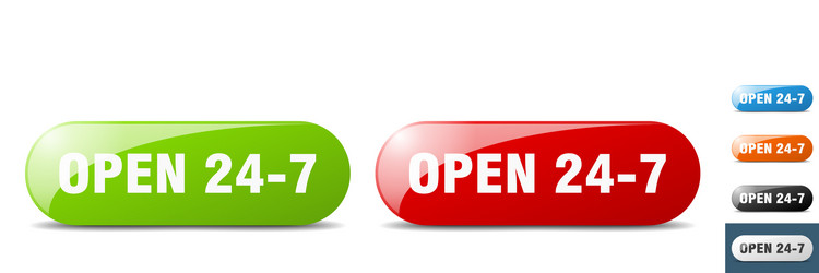 Open 24 7 button key sign push set vector