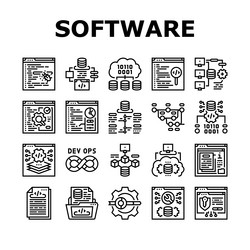 Software engineer computer code icons set vector