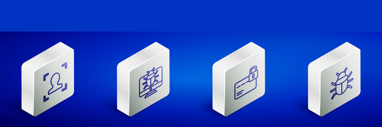 set isometric line face recognition system bug vector image