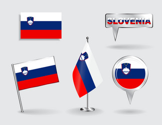 Set of slovenian pin icon and map pointer flags vector