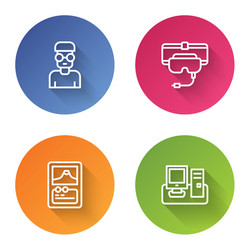 Set line nerd geek virtual reality glasses card vector