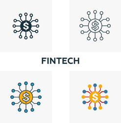 Fintech icon set four elements in different styles vector