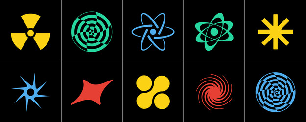 prset of several y2k abstract shapes colored vector image