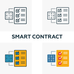 Smart contract icon set four elements in different vector