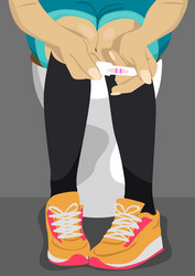 teenage girl holding pregnancy test vector