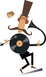 Man and retro record player vector