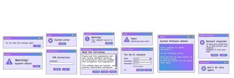 set of error window message in old style vector image