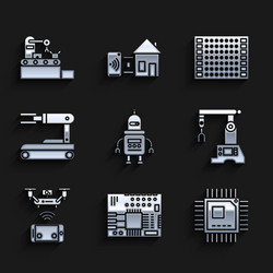 set robot printed circuit board pcb processor vector image