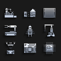 Set robot printed circuit board pcb processor vector