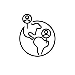 Two users location on earth globe global dating vector