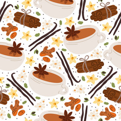 tea with ginger slices and cinnamon tube seamless Vector Image