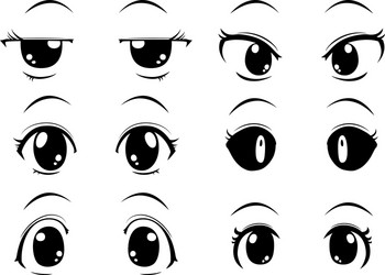 cute anime-style big black eyes with normal vector