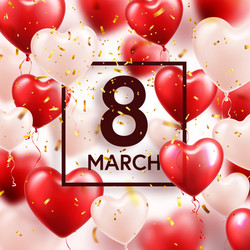 Women s day red background with balloons heart vector