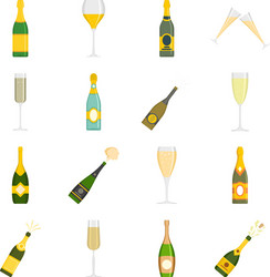 Champagne bottle glass icons set isolated vector