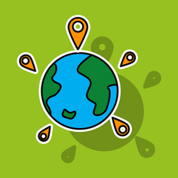 globe earth with color pointer marks vector