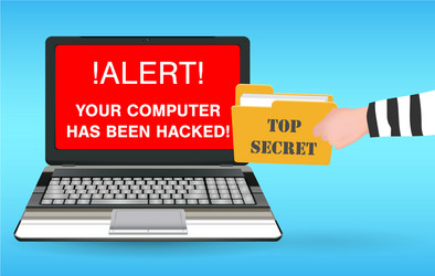 Laptop computer hacked and stolen data hacker vector