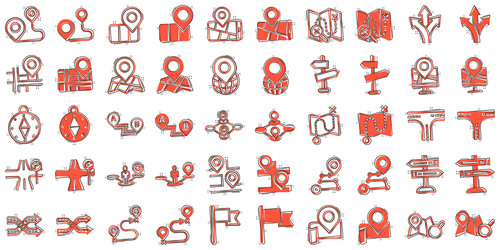 navigation icon set in comic style gps direction vector image