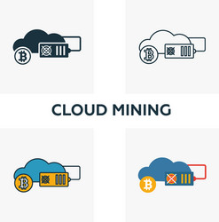 cloud mining icon set four elements in different vector image