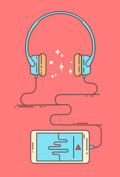 flat linear smartphone and headphones vector