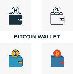 bitcoin wallet icon set four elements in different vector image