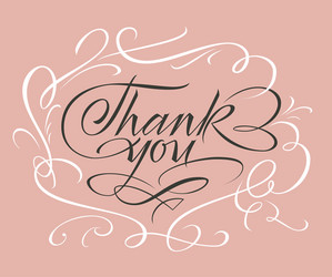 thank you lettering in white calligraphic frame Vector Image