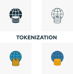 Tokenization icon set four elements in different vector
