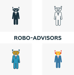 Robo-advisors icon set four elements in different vector