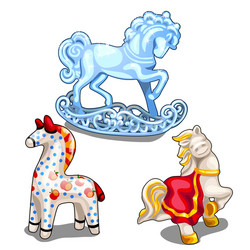 set of ice ceramic and clay toy horse isolated vector