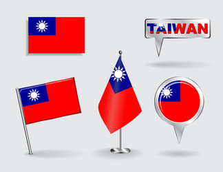 set of taiwan pin icon and map pointer flags vector