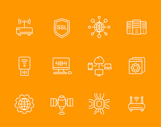 Network web hosting service ssl line icons set vector