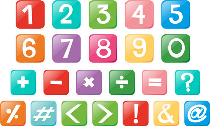 number and signs on square buttons vector