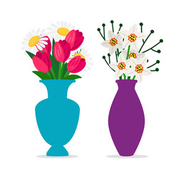 Spring flowers bouquets in vases isolated vector