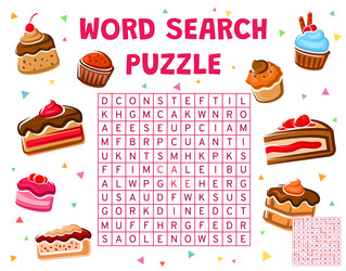 cakes cupcakes and pie word search puzzle game vector