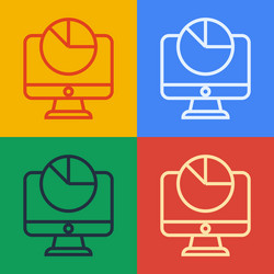 Pop art line computer monitor with graph chart vector