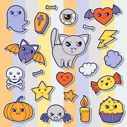 Set of halloween kawaii cute sticker doodles vector