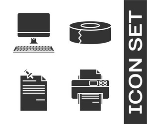 set printer computer monitor with keyboard note vector image