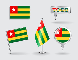 set of togolese pin icon and map pointer flags vector