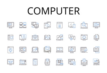 Computer line icons collection laptop desktop vector