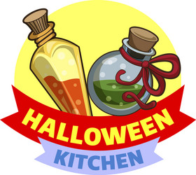 halloween kitchen logo cartoon style vector