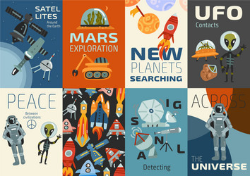 Space adventure set flyers monochrome Royalty Free Vector